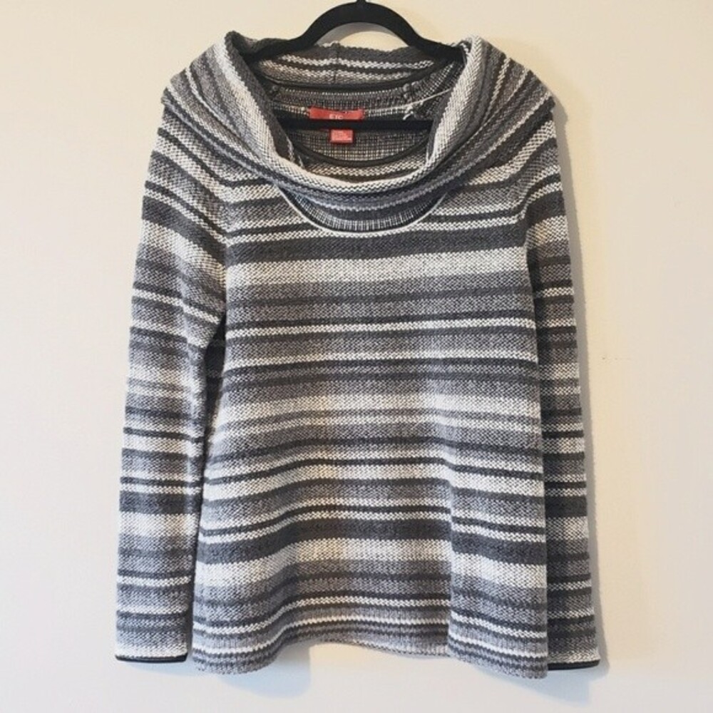 ETC Gray & White Stripe Long Sleeve Cotton Wool Cowl Neck Shirt Medium
